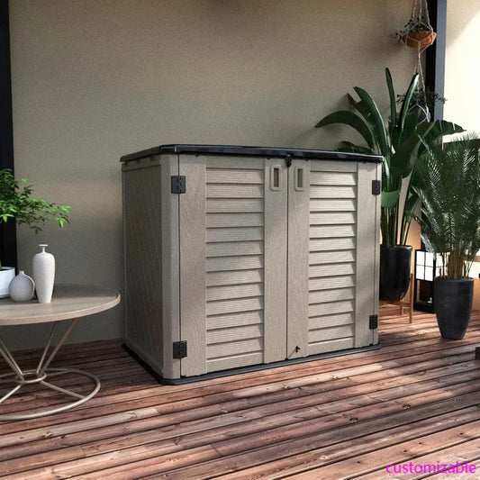 2025-New-Horizontal Resin Storage Shed, 34 Horizontal Cu.ft Outdoor Storage Cabinet Waterproof for Garden/Backyard/Home/Pool, Lo