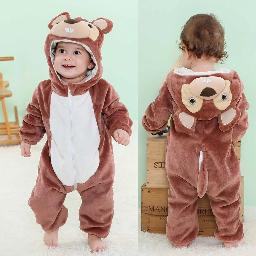 Pajama Toddler Winter Cartoon Jumpsuit Boys Girls Plush Flannel Overalls Kids Bear Lion Penguin Dino Costumes