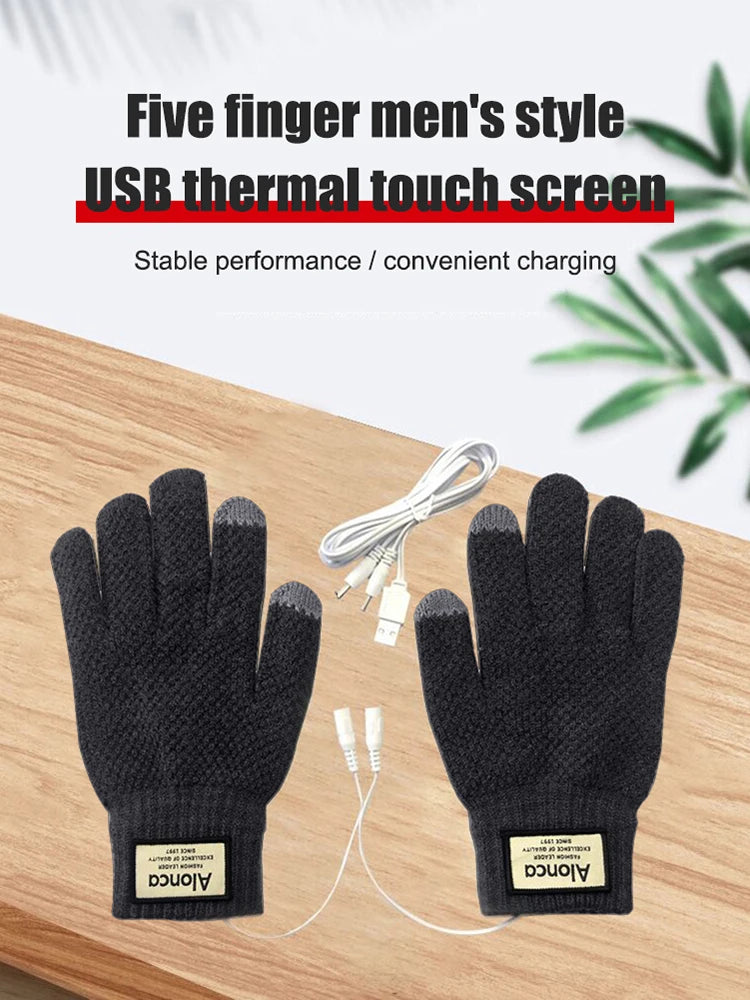 Heated Knitting Full Finger Mittens Windproof USB Electric Heating Gloves Portable Constant Temperature Hand Warmer