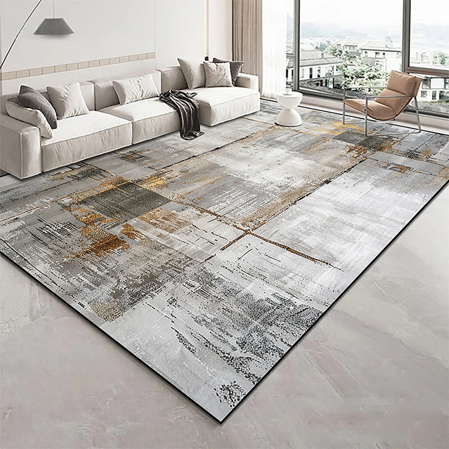 Modern Golden Geometry Carpet for Living Room Light Luxury Rugs for Bedroom Decor Large Area Lounge Sofa Side Floor Mats 200x300