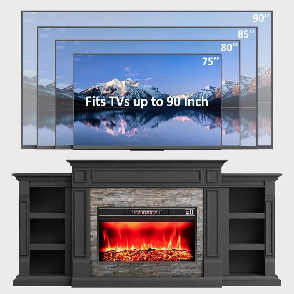 80" Electric Fireplace with Mantel and Cabinets, Fireplace TV Stand for Living Room Bedroom, 30in Realistic Flame Fireplace