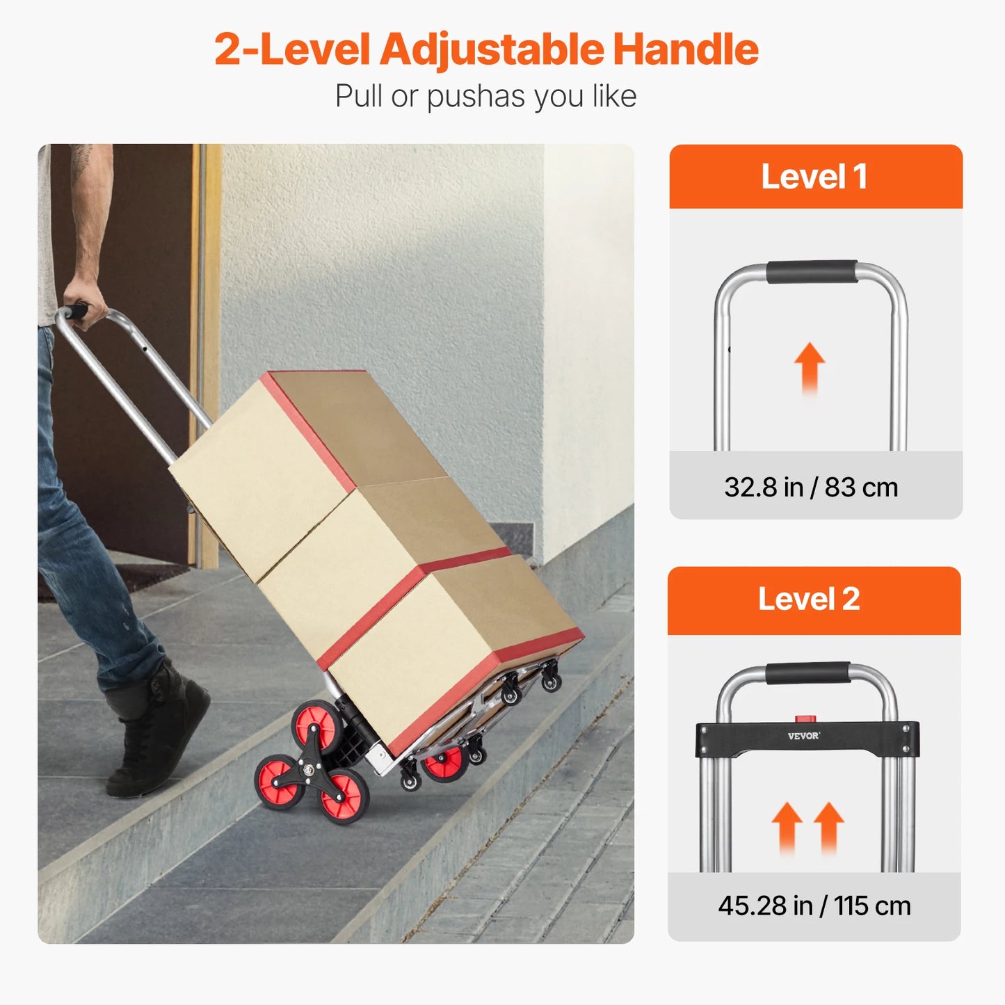 260 lbs Folding Hand Truck with Telescoping Handle & 2 Elastic Ropes Stair Climbing Cart Dolly for Warehouse Moving