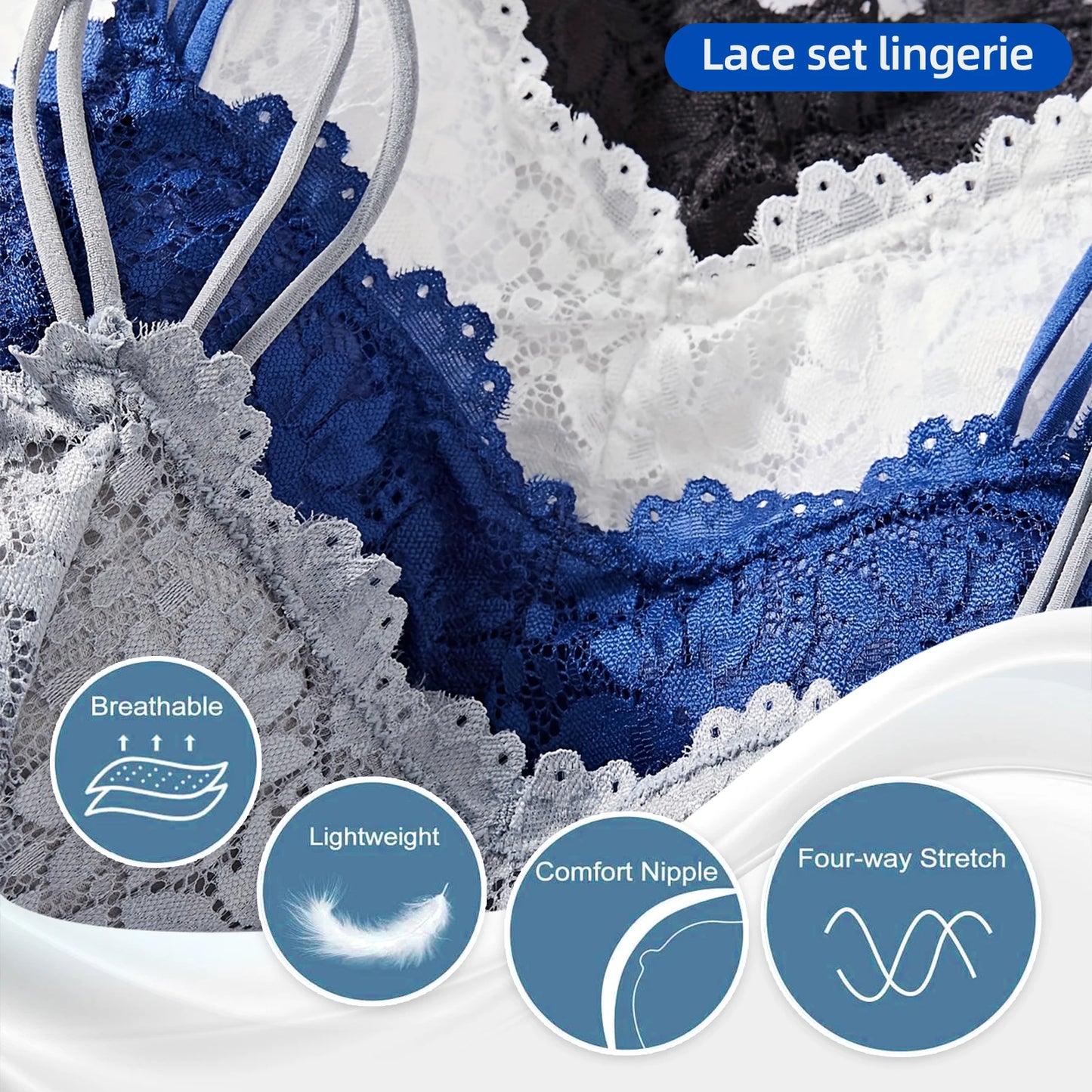 4PCS Women's Lace Non-wire Bra And Panties Set Transparent Low Rise Briefs Ultra-thin Comfort Underwear Female Bralette Lingerie