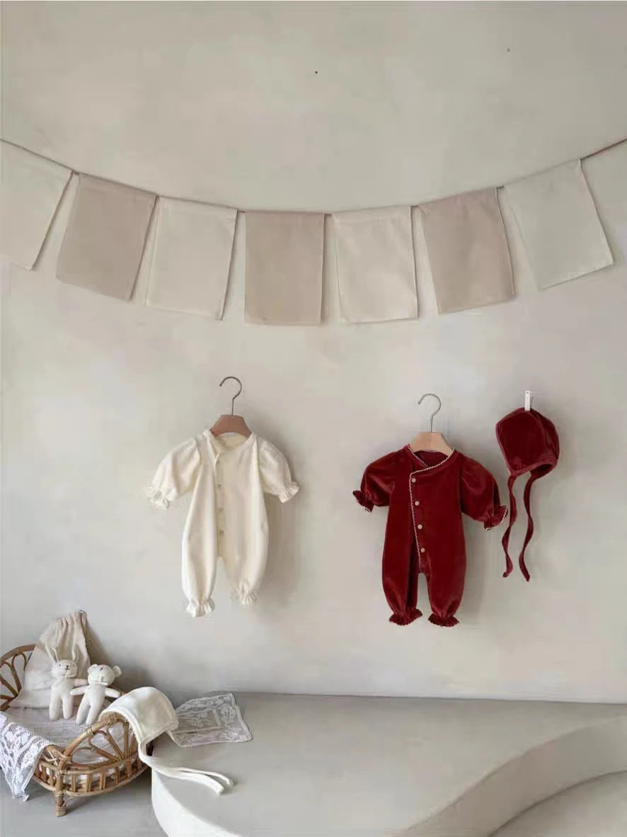 Spring and Autumn new baby jumpsuit round neck slanted collar single breasted long sleeved crawling suit