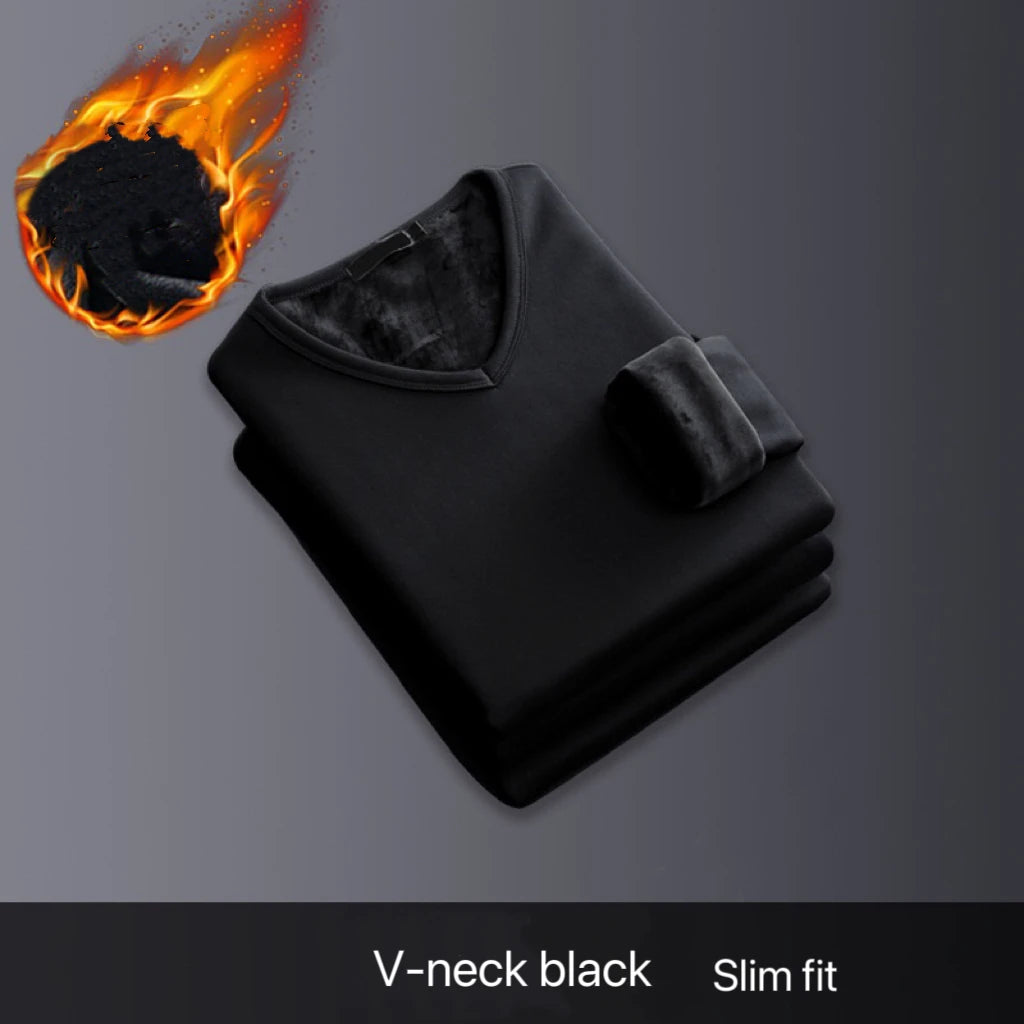 1pcs Men Thickening Velvet Warm Tops Men's Winter Long-sleeved Thermal Underwer Male V-neck Fashion T-shirt M-4XL