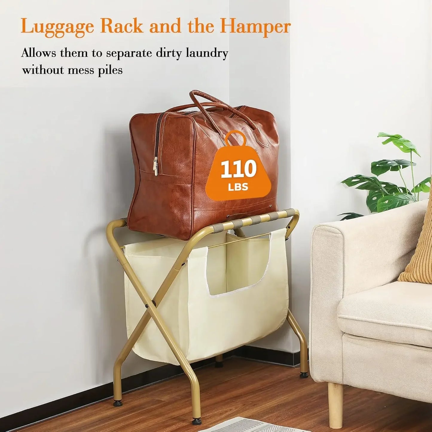 2 Pack Luggage Rack with Laundry Bag, Guest Room Folding Space Saving Suitcase Holder, Max 110LBS Baggage Shelf with Heavy