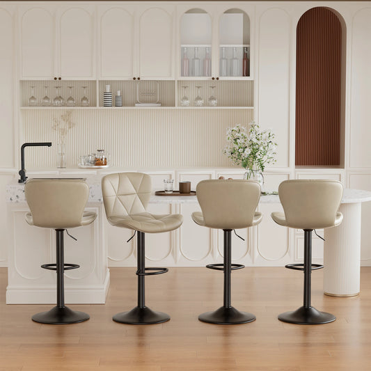 4 Piece Modern Bar Chair Set, Comfortable PU Leather, 360° Swivel Adjustable Height, Upholstered Kitchen Side Chair With Metal Legs