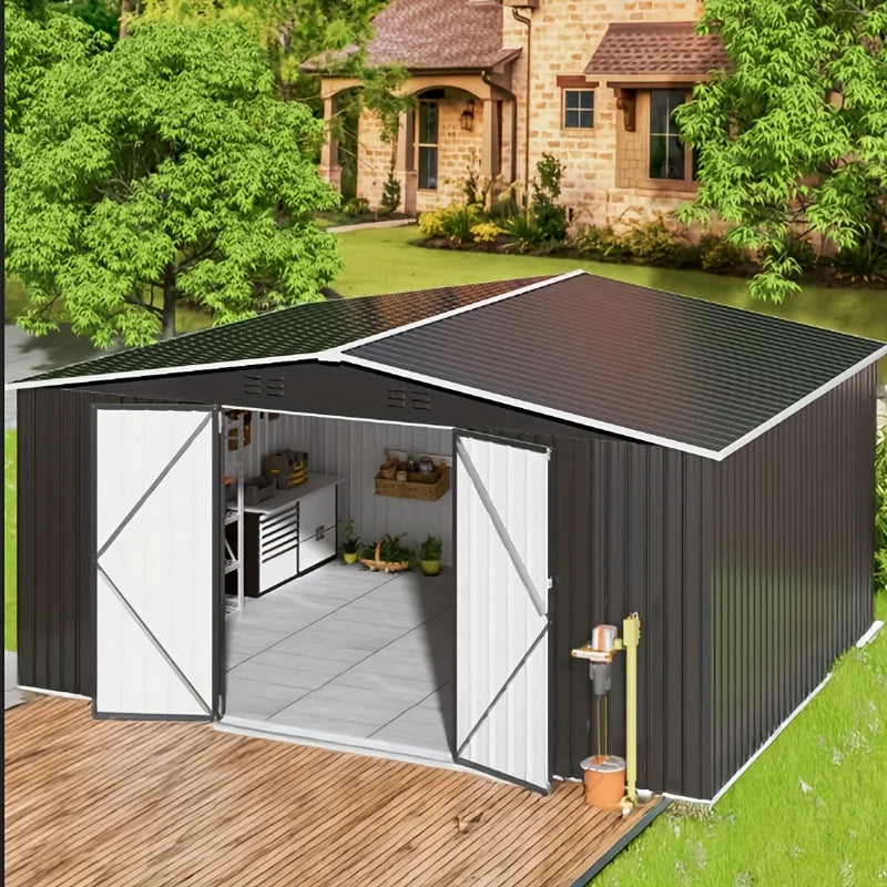 VIWAT 10x10~12x18FT Outdoor Metal Storage Heavy-Duty Frame Shed w/ Lockable Door, Heavy-Duty Tool Shed For Backyard Patio Graden