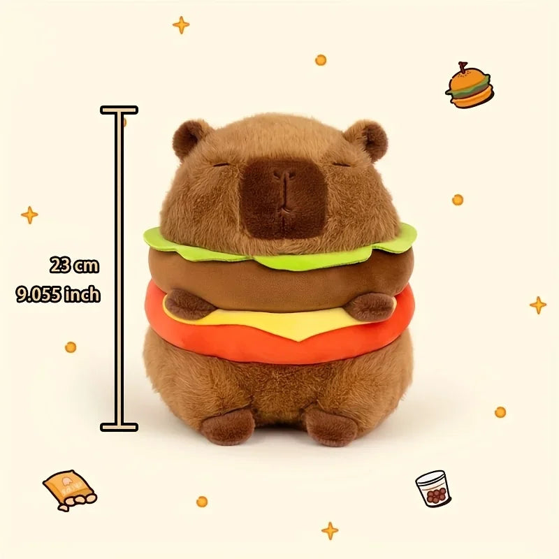 Hamburger Capybara Plush Toy - Stuffed Animal with Realistic Burger, Birthday Gifts for girls and boys Kids