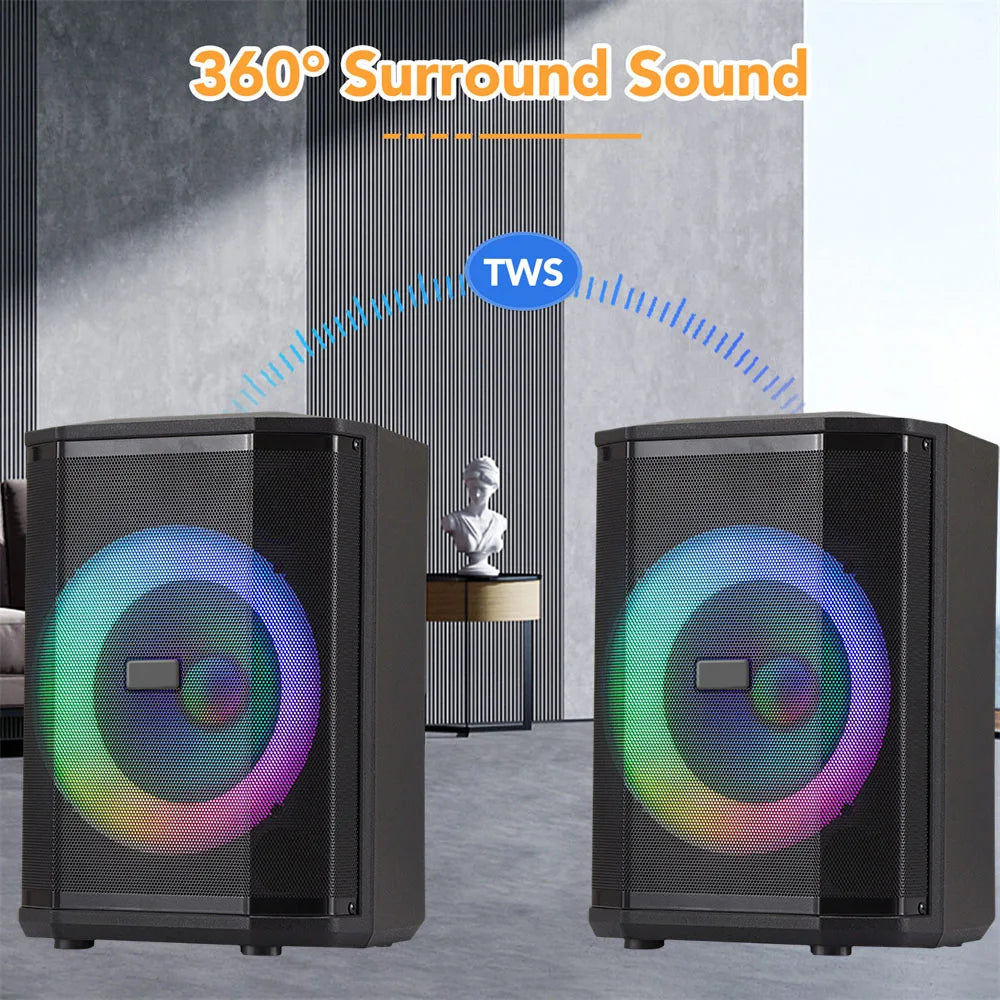 5000 W Portable Tilt-able Bluetooth Party Speaker 8 "Sub-woofer Heavy Bass Sound System D J Led Light Loud Speaker with Microphone