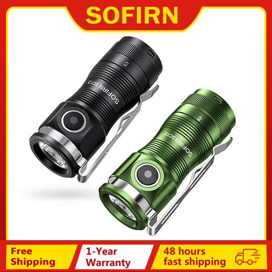 Sofirn Mini SC13 SST40 LED 1300lm Tactical 18350 Rechargeable Flashlight 6000K Keychain Light with Magnetic