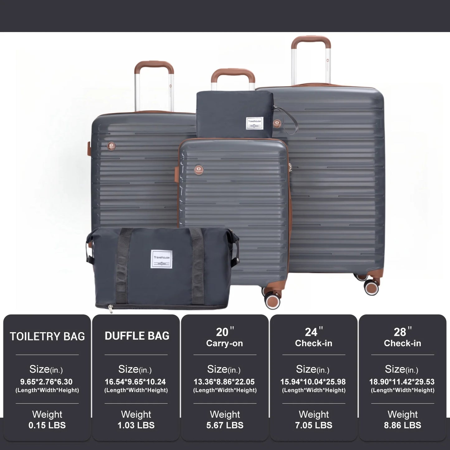 Luggage Sets 5 Piece,Suitcases with Double Spinner Wheels and TSA Lock,Hard-case 3 set Luggage with Travel Duffel Bag