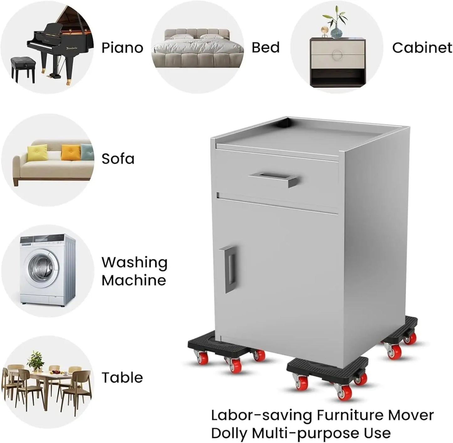 Furniture Movers with Wheels Portable 4 Wheels Furniture Dolly Furniture Mover Tool with 360°Rotation Rubber Wheels