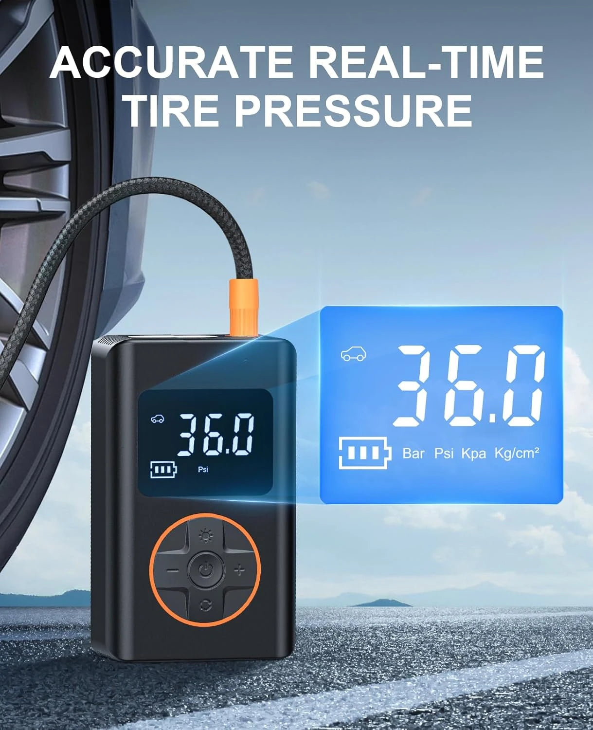 Tire Inflator Portable Air Compressor 150 PSI Cordless Mini Bike Tire Pump, Air Pump for Car with Pressure Gauge, LED Light
