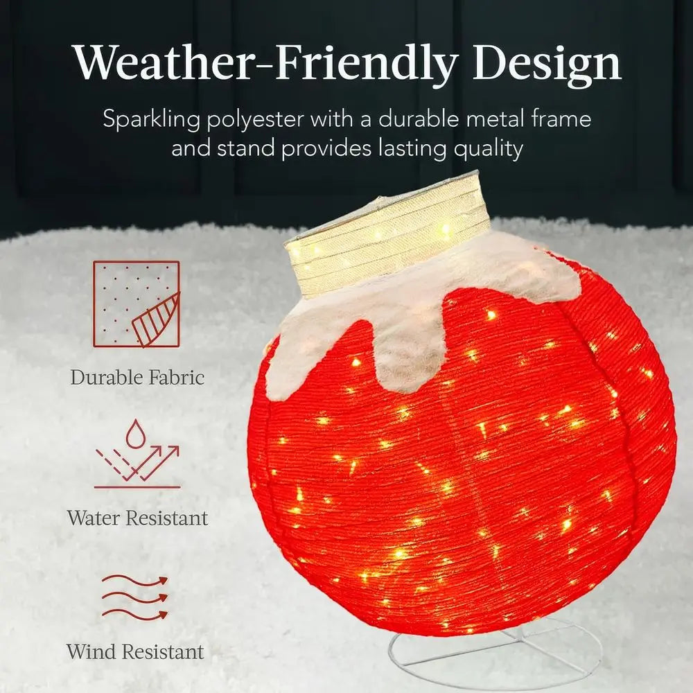 Set of 3 Large Illuminated Flocked Christmas Balls, Outdoor Waterproof LED Hanging Decorations with Base Stakes, Easy Plug-and-P