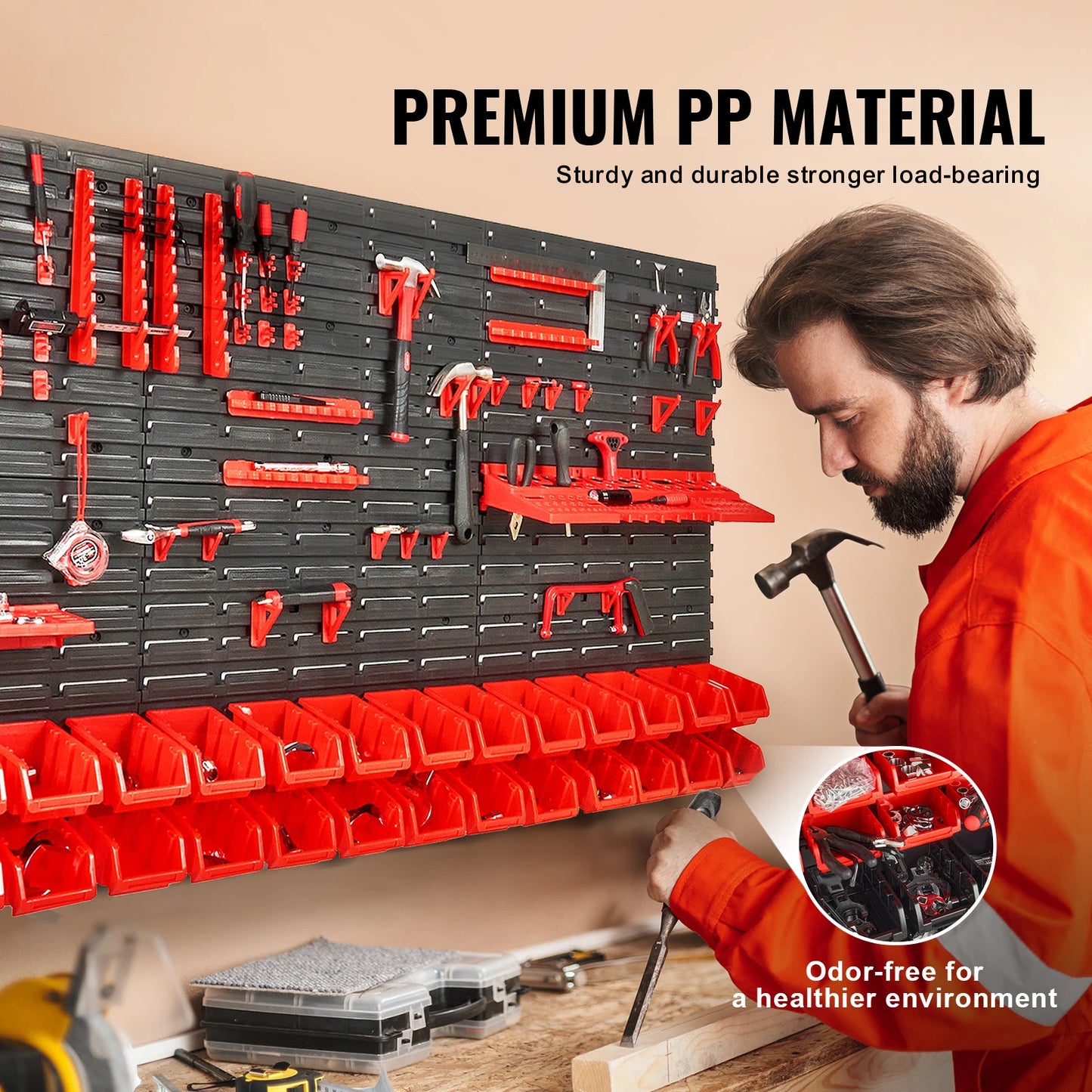 30 Bin Wall Mounted Storage Bins Parts Rack Organizer Garage with Wall Panels Hooks Plastic Shop Tool for Screw Nails