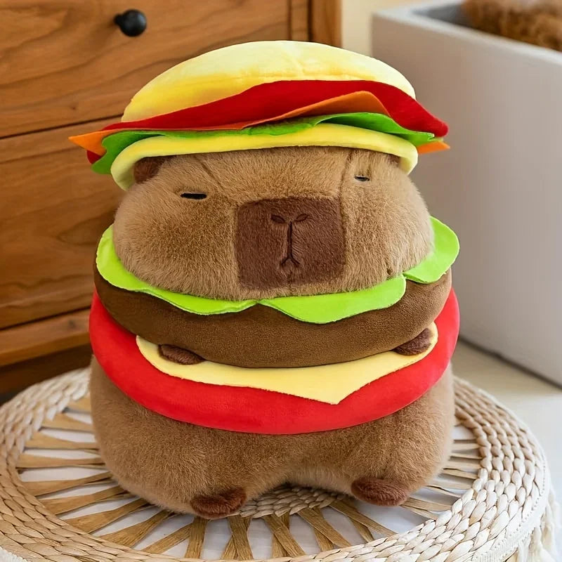 Hamburger Capybara Plush Toy - Stuffed Animal with Realistic Burger, Birthday Gifts for girls and boys Kids