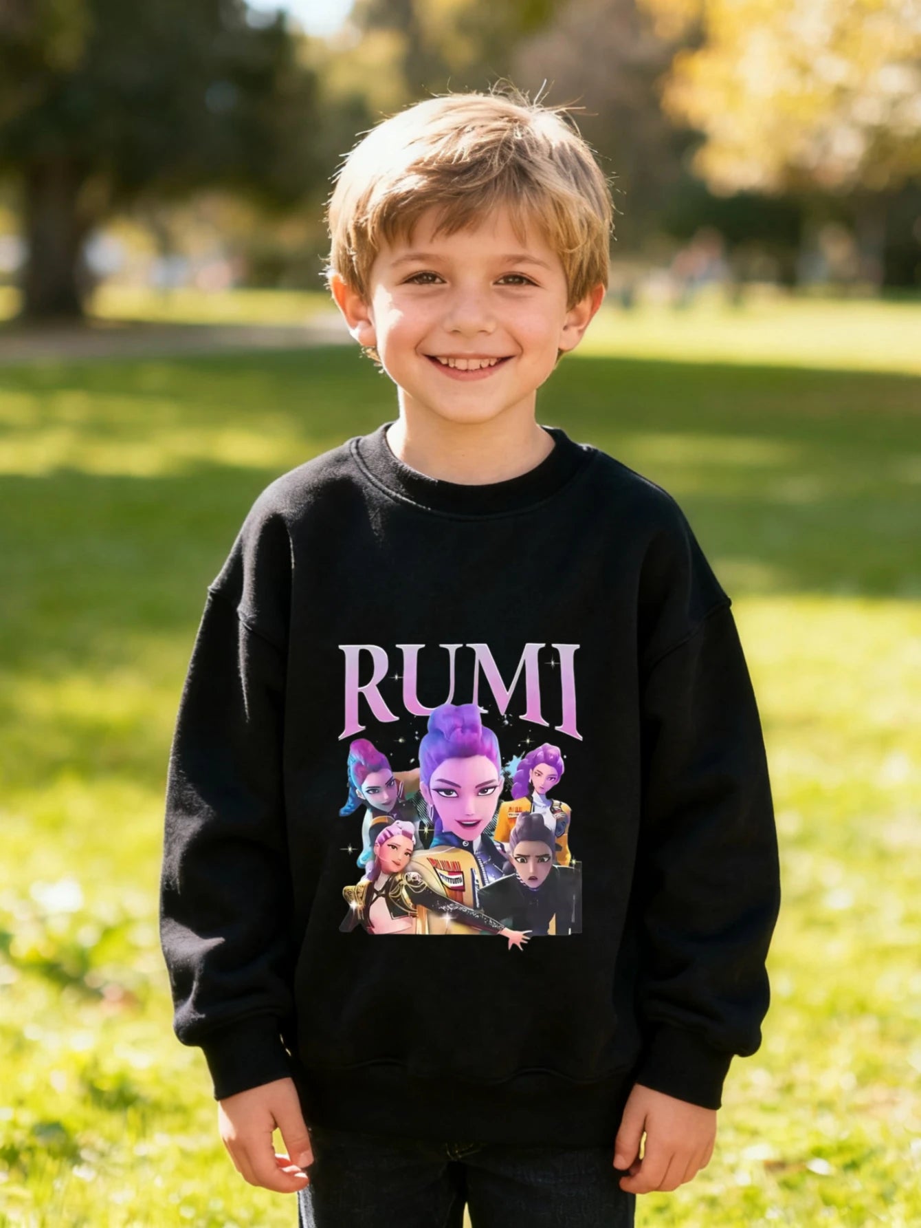 Children Kids Cotton Crew-neck Sweatshirt with RUMI Anime Characters Group for Boys and Girls