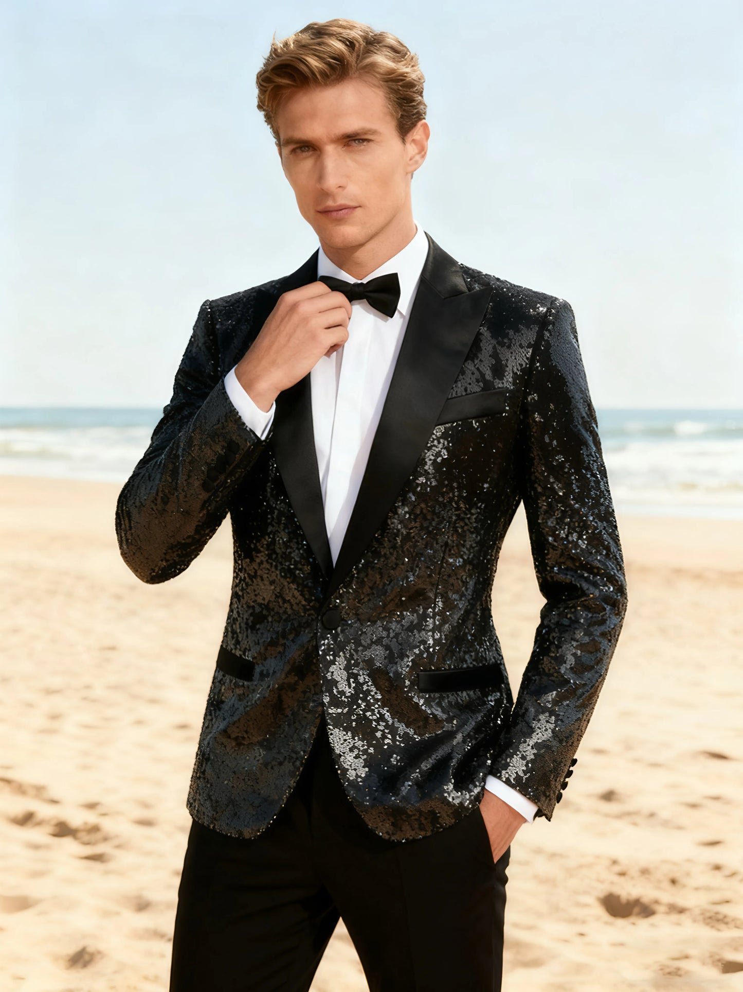 Men's single-piece top sequin sparkling prom suit jacket single button and sports jacket tuxedo, suitable for wedding banquet