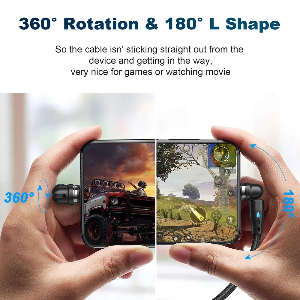5A Magnetic Cable 540 Rotate Fast Charging Magnetic USB Type C Cable For iPhone 14 Samsung Xiaomi Realme Mobile Phone Cable