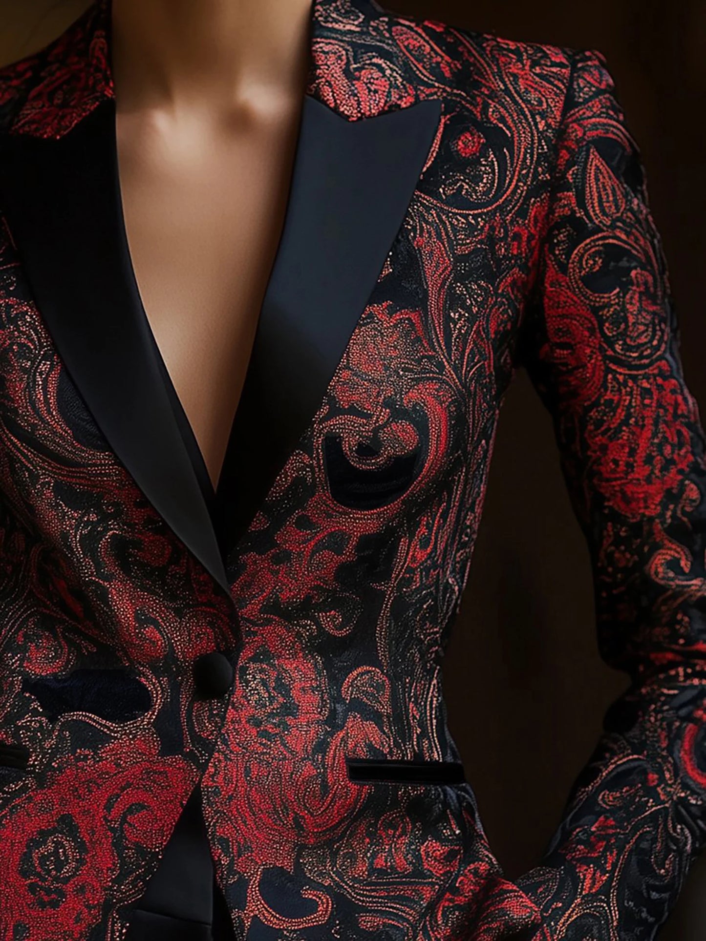 Elegant Floral Print Long Sleeve Blazer for Women - Chic V-Neck Jacket with Pockets, Stylish Outerwear