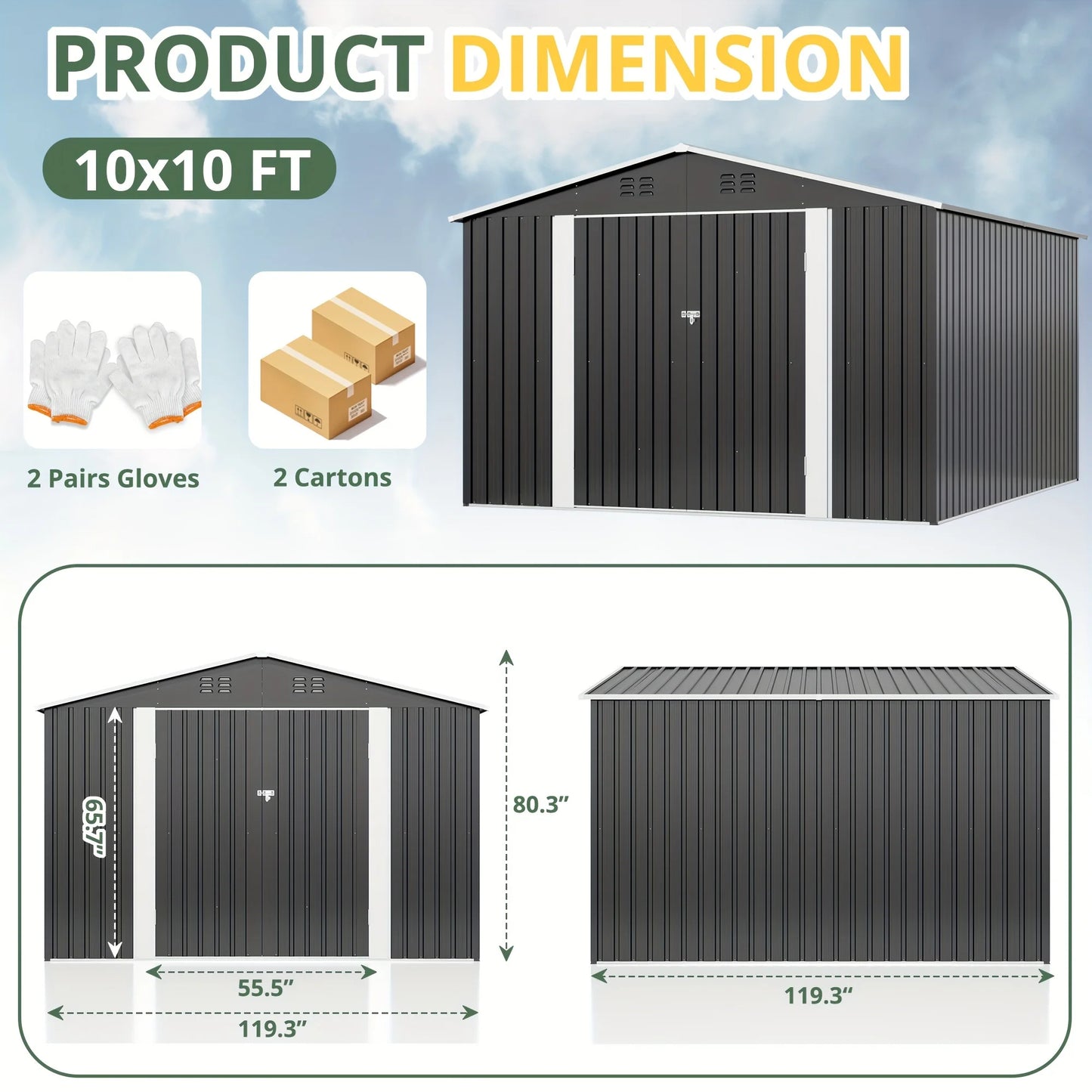 VIWAT 10x10~12x18FT Outdoor Metal Storage Heavy-Duty Frame Shed w/ Lockable Door, Heavy-Duty Tool Shed For Backyard Patio Graden