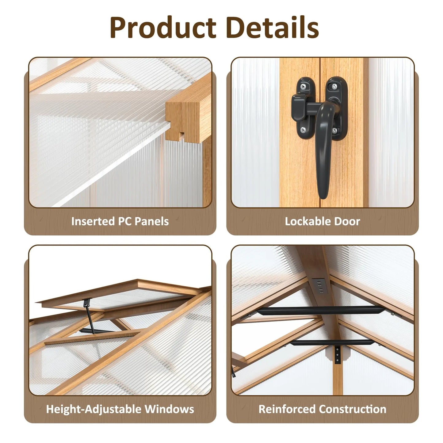 VIWAT 6 x 8/ 6 x 10/ 6 x 12 FT Wooden Greenhouse Vent Roof UV Protection for Backyard Garden Patio