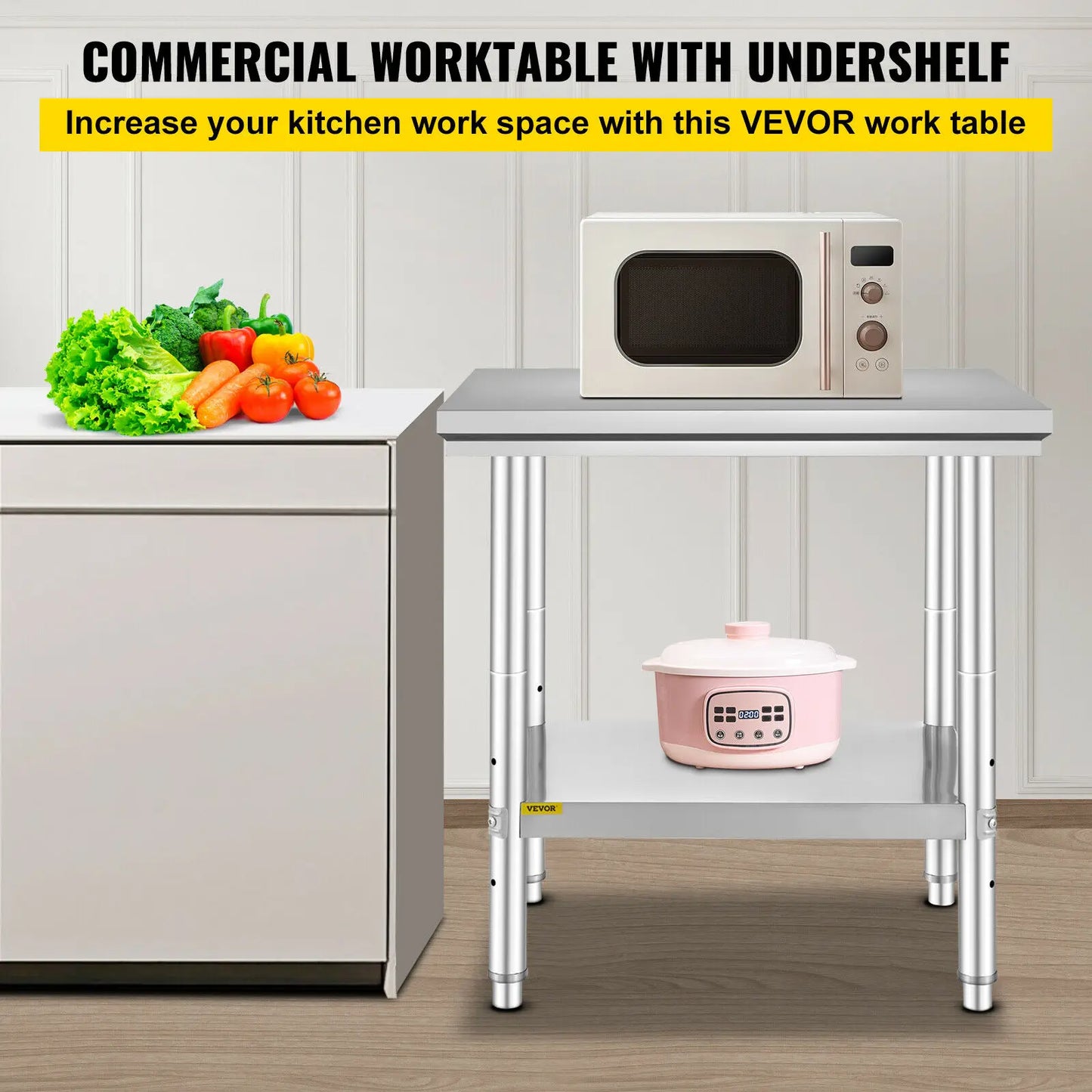 Stainless Steel Kitchen Work Bench Commercial Catering Table Worktable w/ Under-shelf 330 LBS 286 LBS for Restaurant Garage
