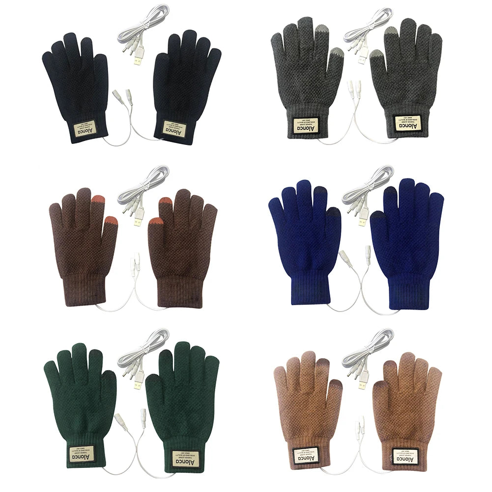Heated Knitting Full Finger Mittens Windproof USB Electric Heating Gloves Portable Constant Temperature Hand Warmer