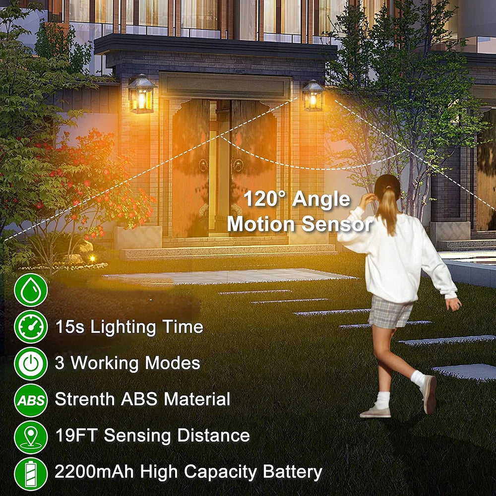 2 Piece Solar Powered Wall Lanterns with 3 Modes Dusk to Dawn Motion Sensor LED Sconce Lights Exterior Front Porch Security Lamps