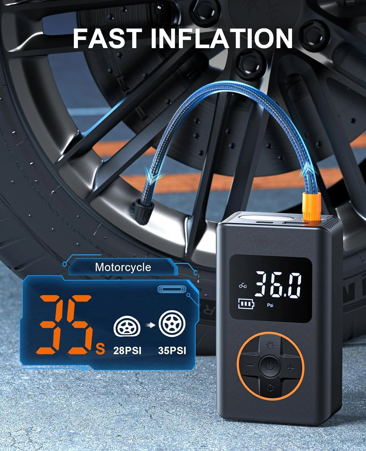 Tire Inflator Portable Air Compressor 150 PSI Cordless Mini Bike Tire Pump, Air Pump for Car with Pressure Gauge, LED Light