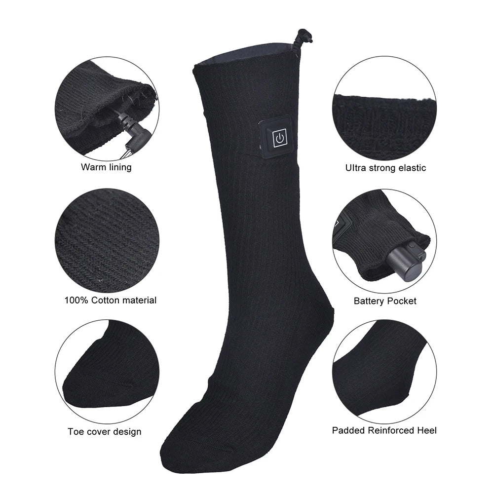 1/2/3Pair Winter Heated Socks Heating Warm Long Socks Anti Slip Battery Powered Cold-Proof Skiing Sock For Outdoor Skiing Hiking