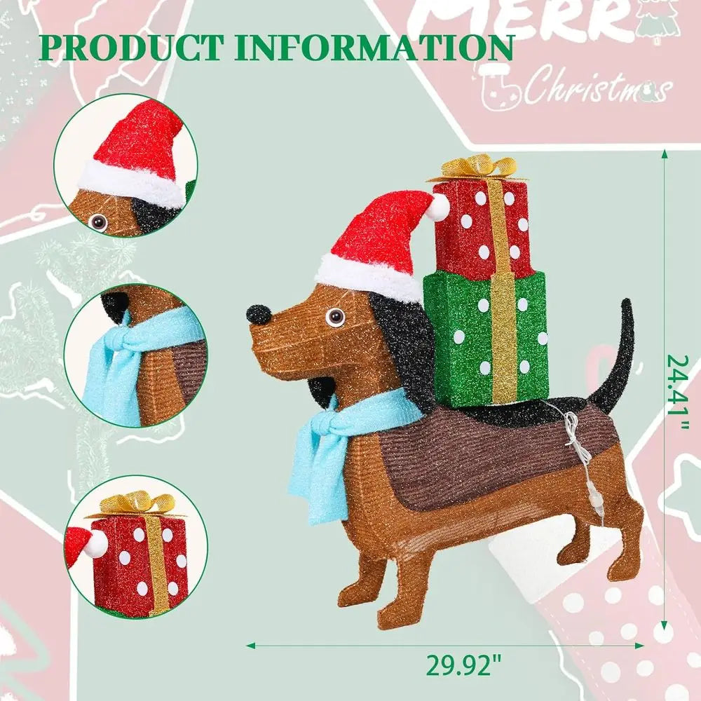 Battery-Powered 25 Lighted 3 D Dachshund Dog Christmas Decoration with 25 Warm LED Lights for Indoor and Outdoor Use