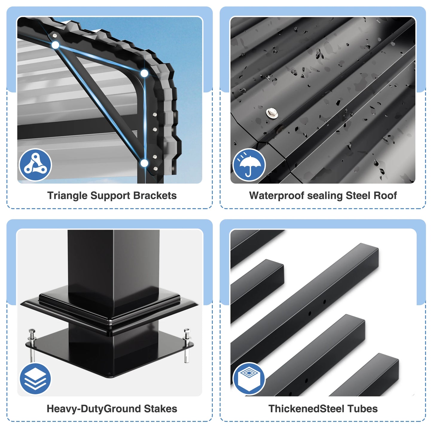 VIWAT 10 x 15~20 x 40 FT Multi-Size Metal Carport w/ Enhanced Base Outdoor Heavy Duty Garage Galvanized Car Shelter for Garden Patio