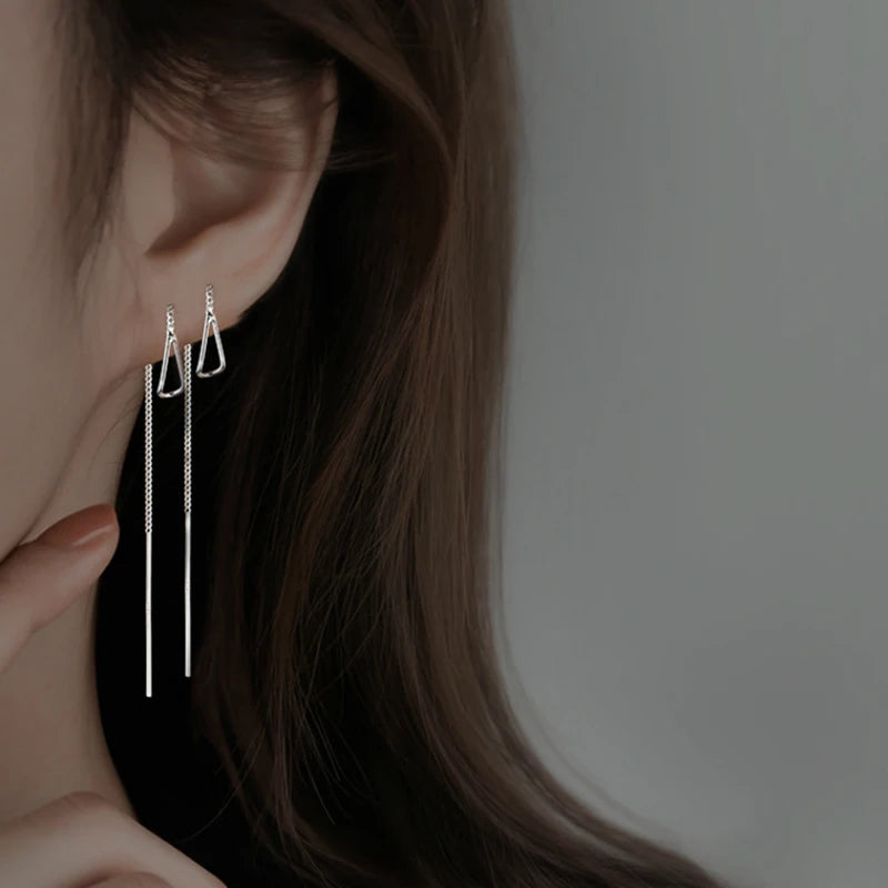 S925 Silver Needle Star Line Earring for Women Tassel Drop Earring Long Chain Beads Piercing Earring Asymmetry Ear Jewelry