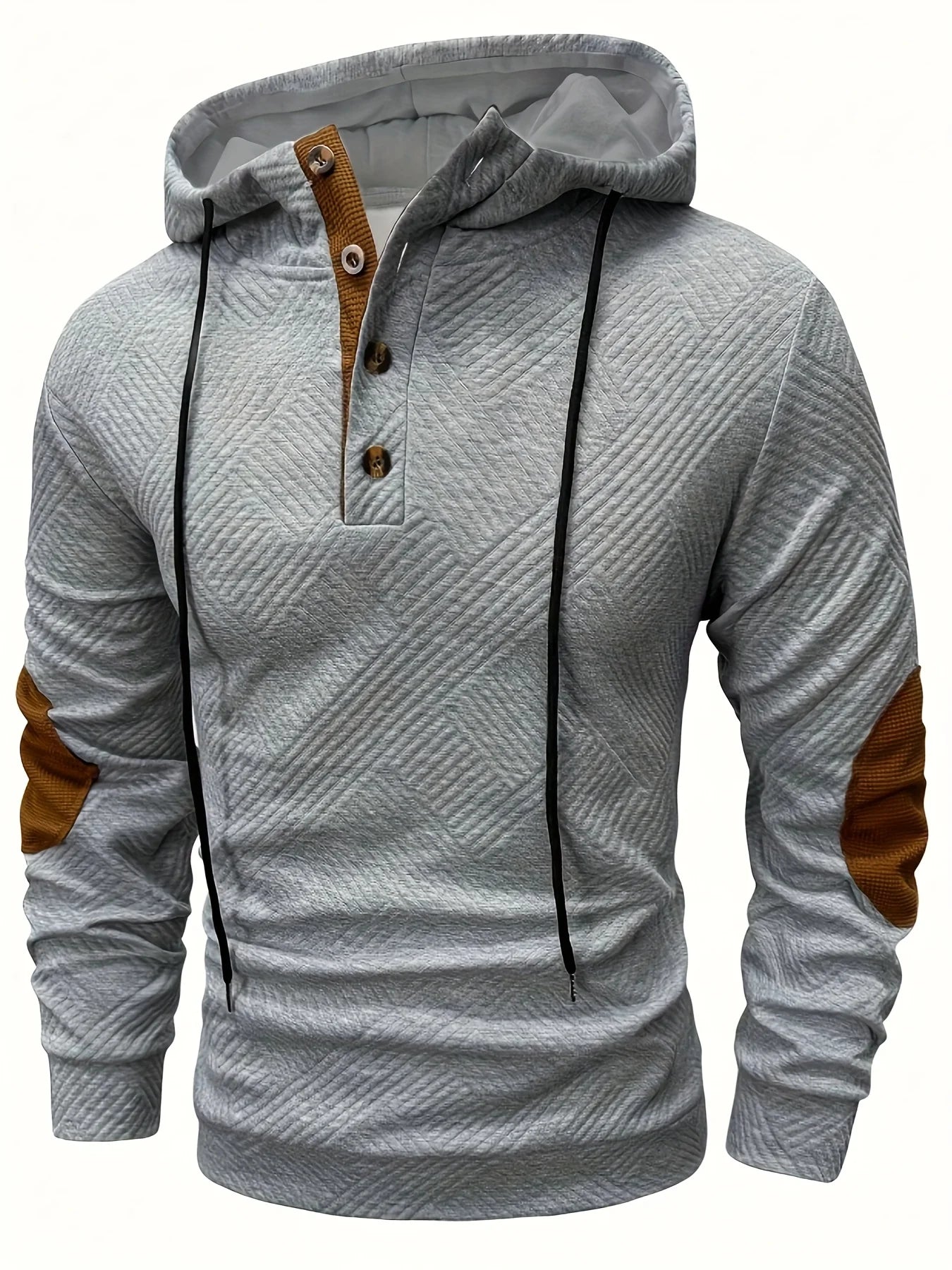 Mens Hoodies Casual Cotton Textured Long Sleeve Half Button Pullover Hooded Sweatshirts