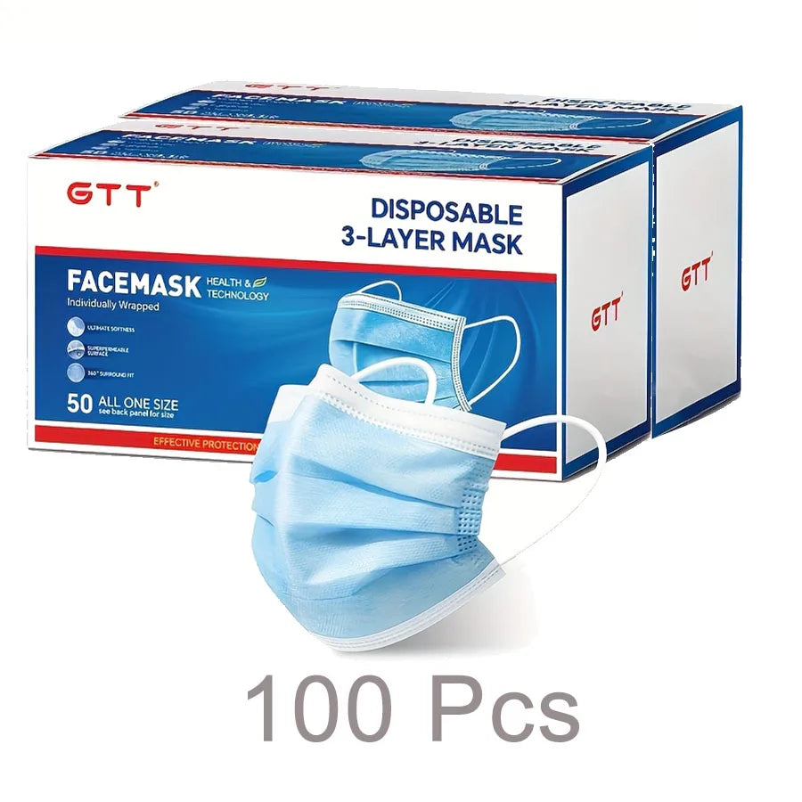 GTT 50/100Pcs Disposable Face Mask individually packaged 3 Ply breathable Earloop Protective Mask for Home School Office Outdoor