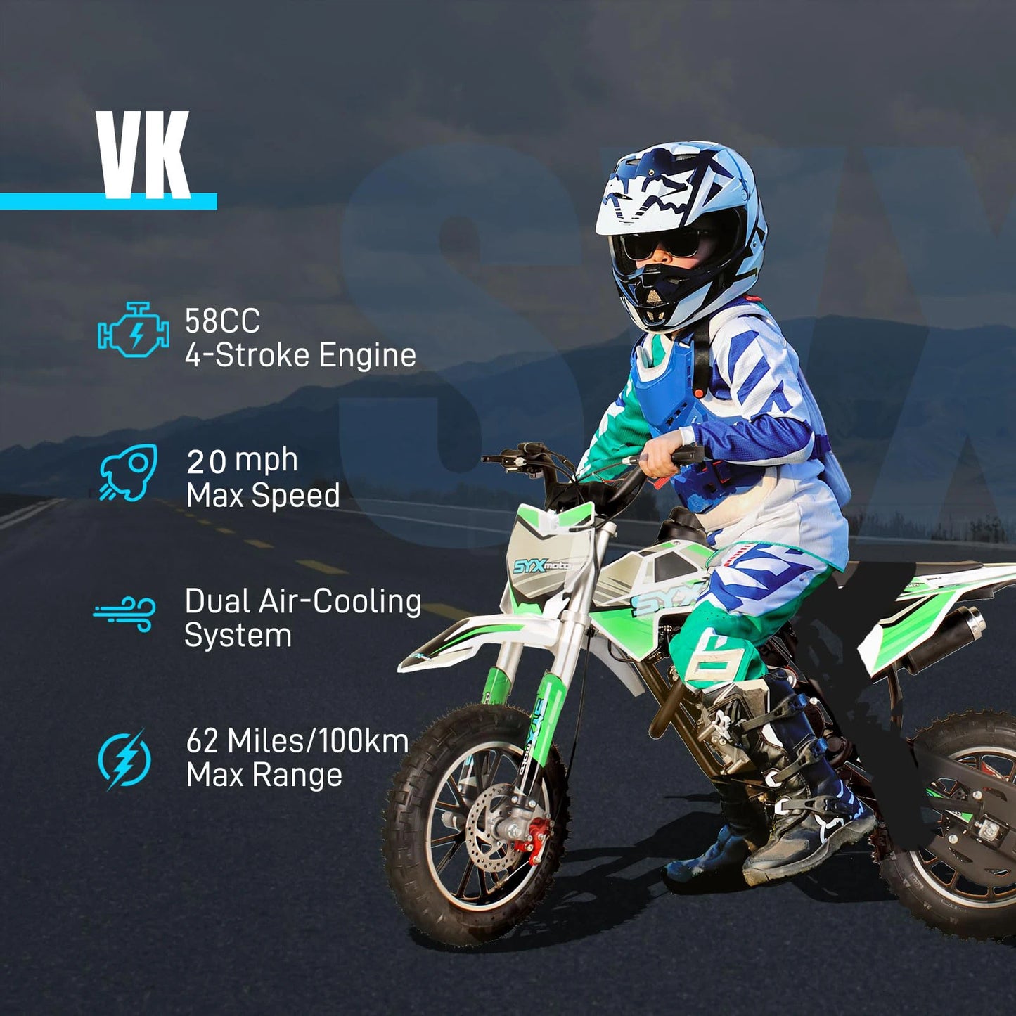 58 cc Dirt Bike for Kids 4-Stroke Gas Powered Mini Pit Bike Off Road Motorcycle for Children Motorcycle Dirt Bike