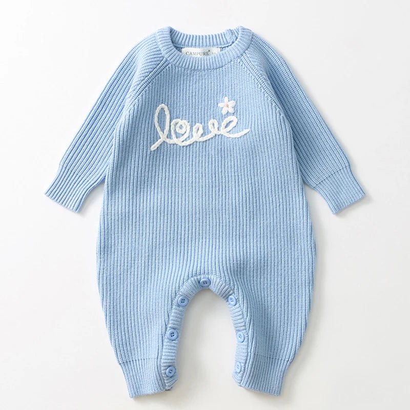 0-24M Warm Baby Clothing Knit Romper Newborn Romper Infant Toddler Boy Girl Long Sleeve Jumpsuit Embroidery Fall Spring Outfits