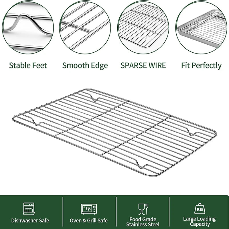 Stainless Steel Baking Sheet with Cooling Rack Set 12×16 Inch Oven/Dishwasher Safe for Baking Cooling Draining