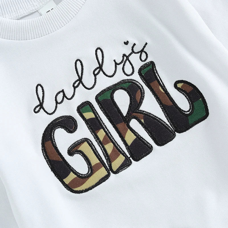 Adorable Baby Girl 2-Piece Spring Ensemble with Floral Embroidered Pullover and Camo Print Pants - Cute Toddler Outfit for