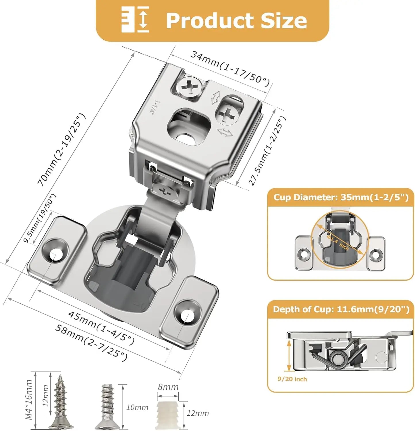 Viladepot 1-1/4" Cabinet Hinges Small Overlay Concealed Face Frame Hinges 105° Open Angle 4D Adjustable Soft Close Self Closing
