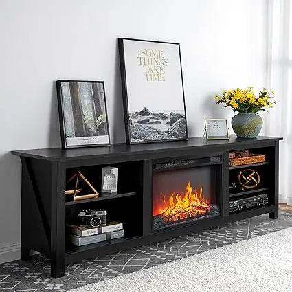 Fireplace TV Stand, Wood Texture Entertainment Center with 23'' Electric Fireplace, Farmhouse Entertainment Stand Media