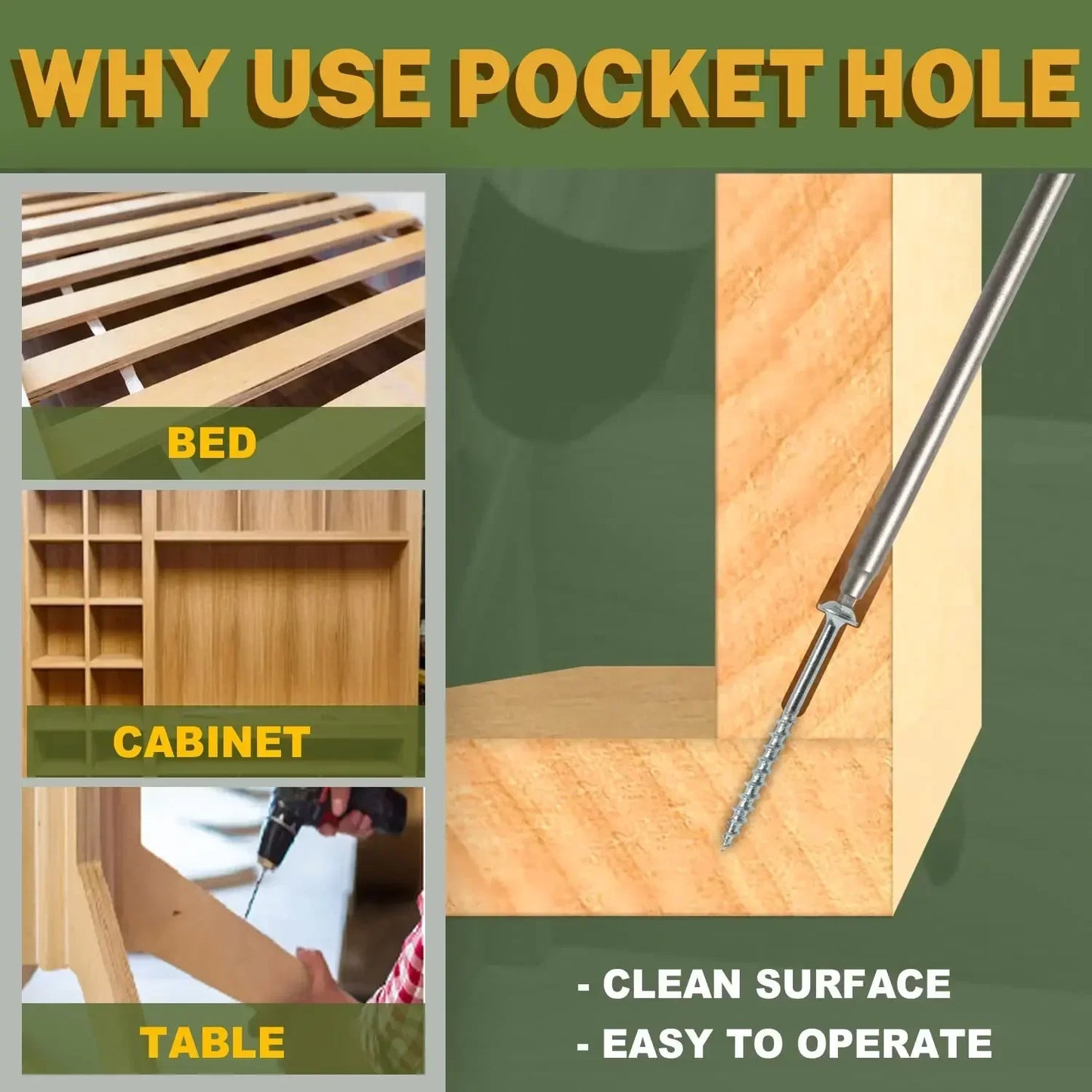 VKKM Galvanized Pocket Hole Screws #7 #8 1-1/4" 1-1/2" 200-300PCS w/ Free Drill Bits for Woodworking Tools