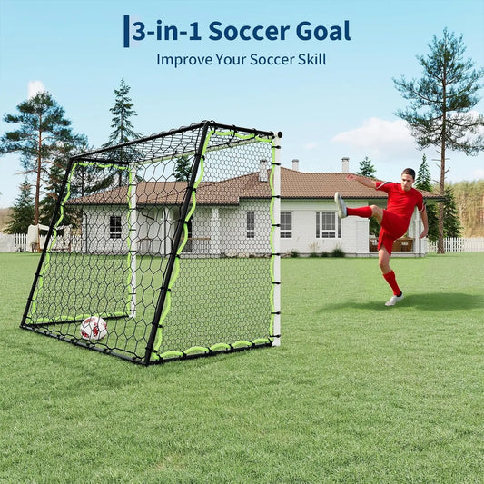 3-in-1 Soccer Goal Training,7x5Ft Soccer Rebounder Net,Rebound Trainer for Passing,Ball Control,Solo & Team Practice,Steel Frame