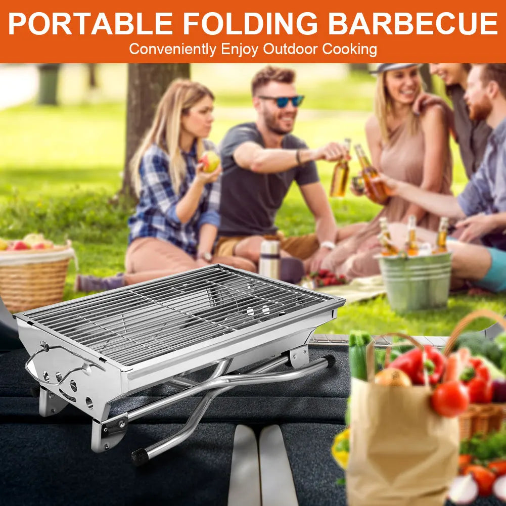 Portable Barbecue Grill Stainless Steel Camping Stove with Stand Multi-Function Charcoal BBQ Grill for Outdoor Camping Picnic