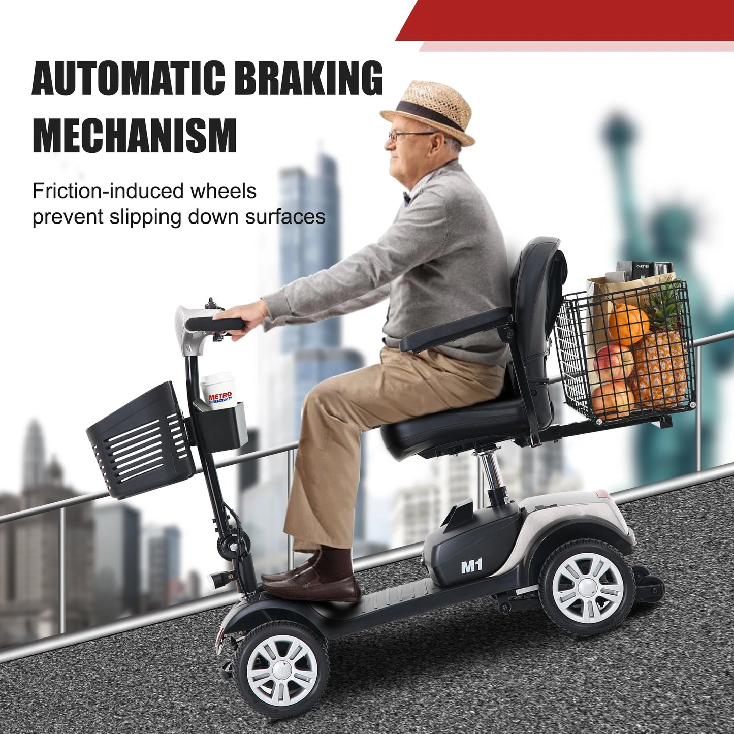 Compact Travel Mobility Scooter with 3.9 inches Front and Rear Solid Tires, Four Wheels Mobility Scooter for Adults