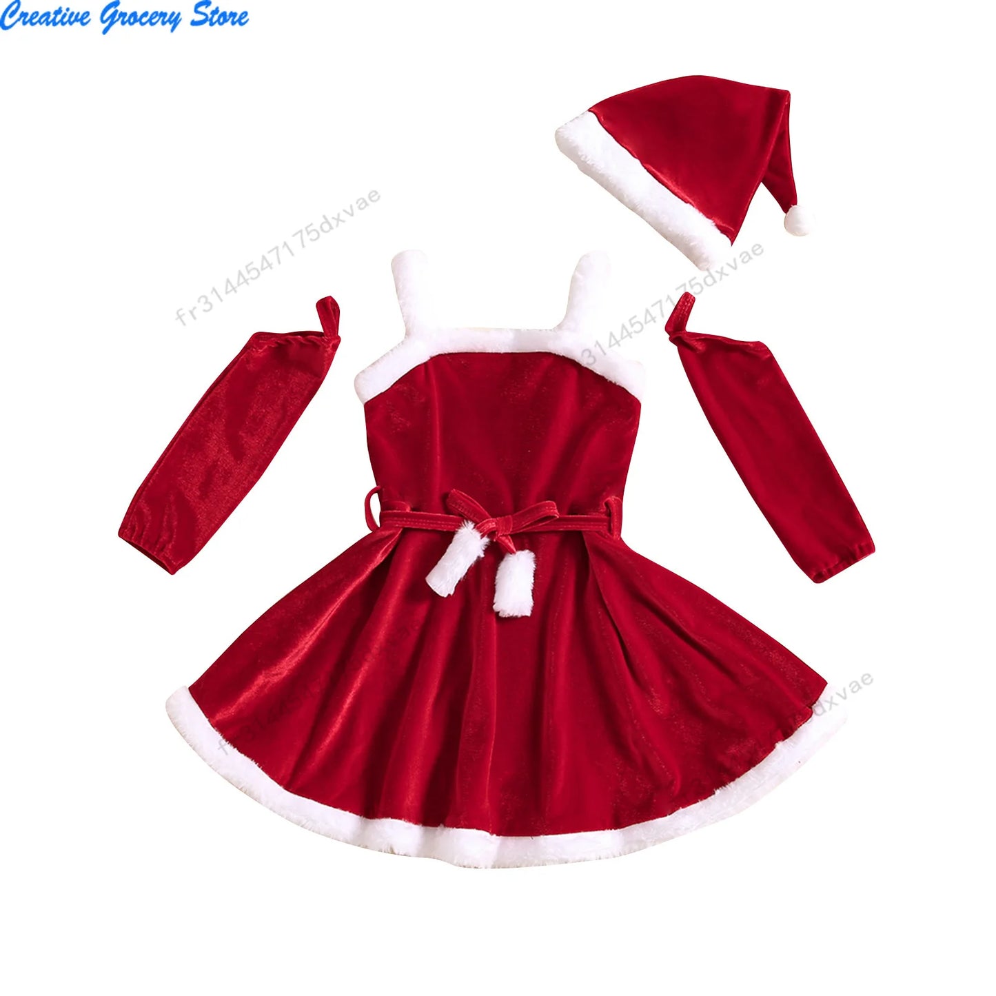 Girls Christmas Dress Sets Autumn Winter Velvet Suspender Dress + Over sleeve + Hat 3 piece Baby Santa Claus Clothes Festival Costume