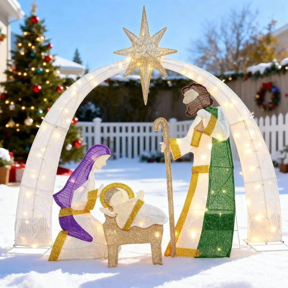 Illuminated 4.5 FT 3 D Nativity Scene for Christmas Lawn and Home, Festive Lighted Yard Decoration