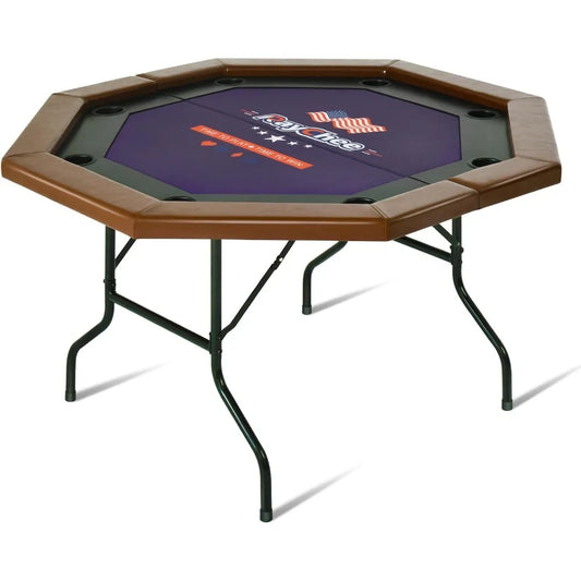 8 Players Poker Table Fold-able, 50 inch Upgraded Folding Octagon Casino Table, Portable Texas Hold-em Table w/Stainless Steel Cup